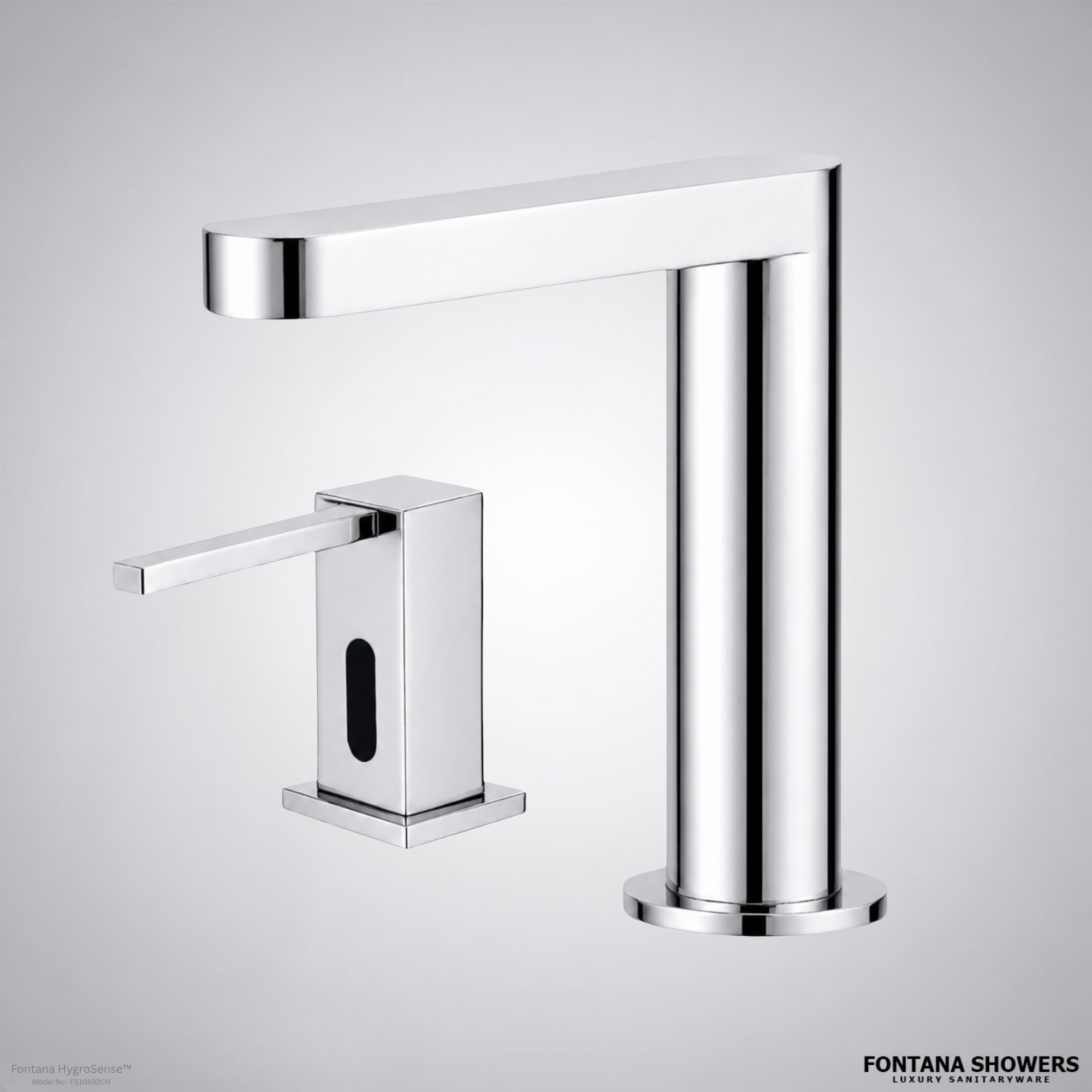 Fontana HygroSense Edition Chrome Touchless Deck Mounted Faucet with Integrated Soap Dispenser
